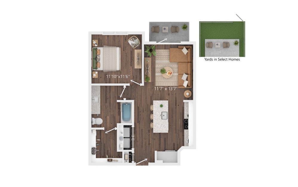 A1 - 1 bedroom floorplan layout with 1 bathroom and 731 square feet